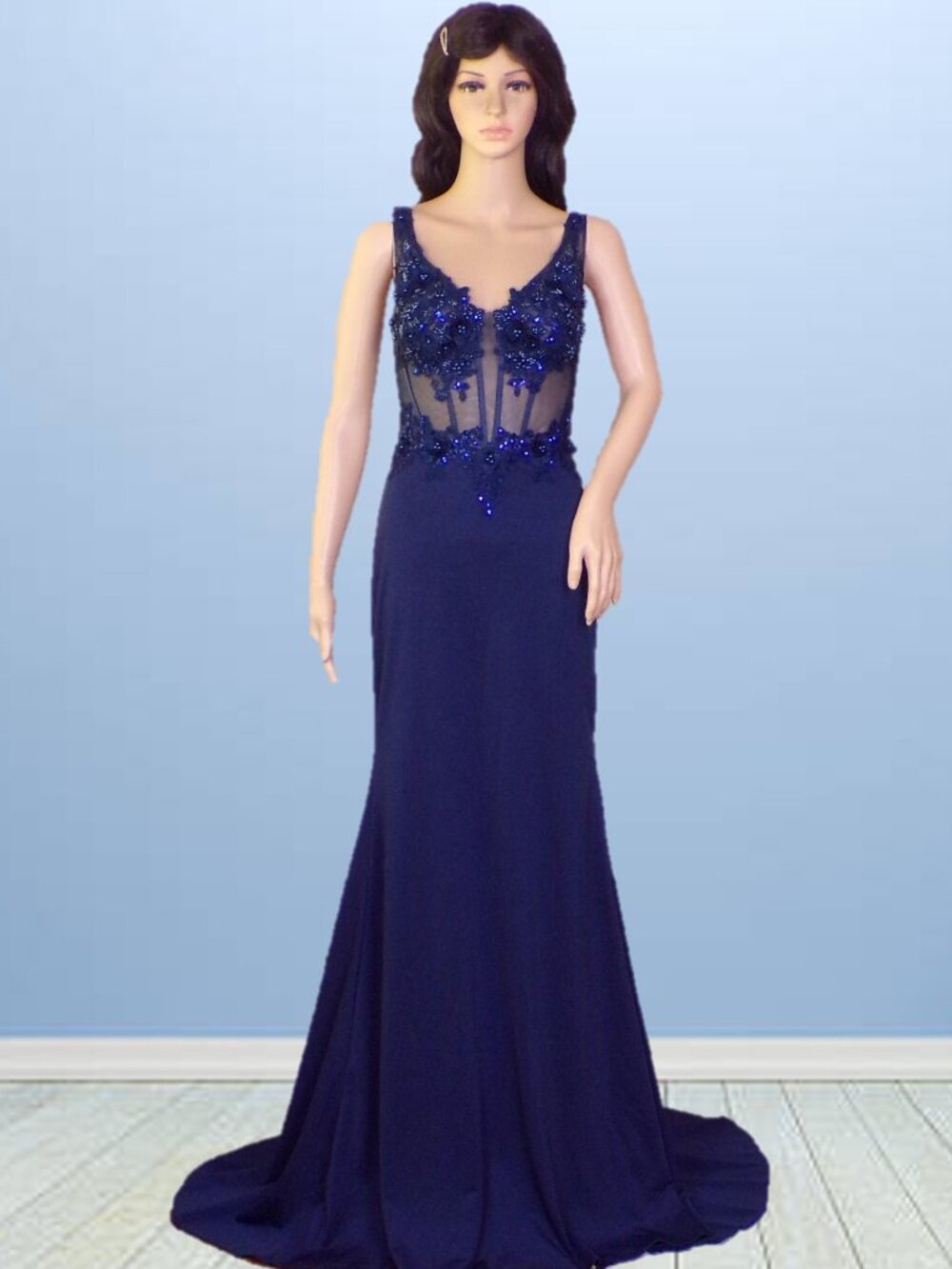 BODYLINE D.R.E.S.S. size S dark-blue sleeveless floorsweeper gown 100% polyester